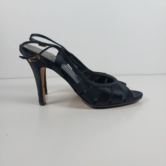 Cole Haan Sari Air Sling Black Satin Size 8.5 Open Toe Heels Air Tech Footbed - Picture 10 of 16